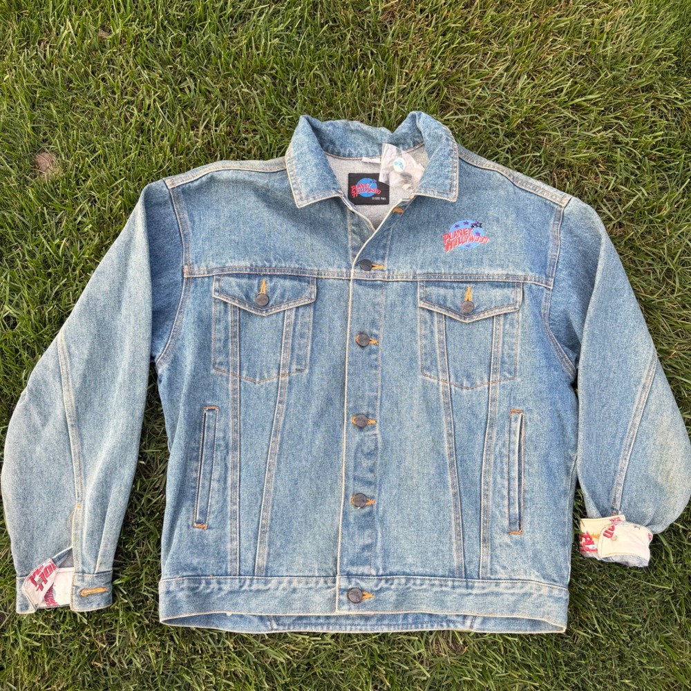 B- Vintage Planet Hollywood San Antonio Denim Jacket 1991 Light Wash Mens Large